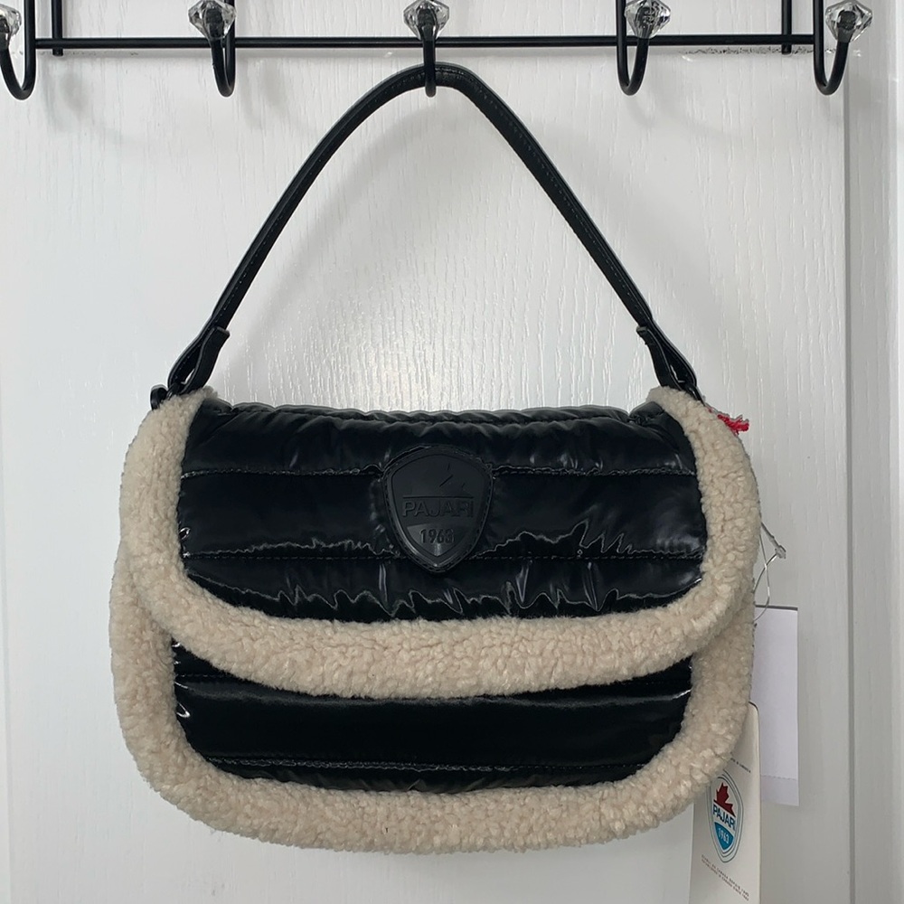 Pajar Quilted Puffer Crossbody Bag with Beige Sherpa Border